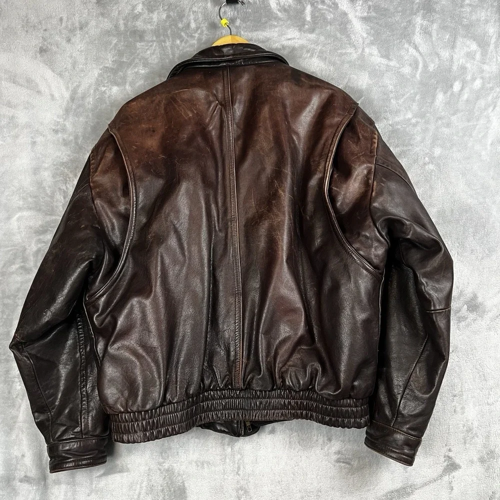 Banana Republic Vintage Leather Flight Jacket Brown Bomber Mens 46 Aviator